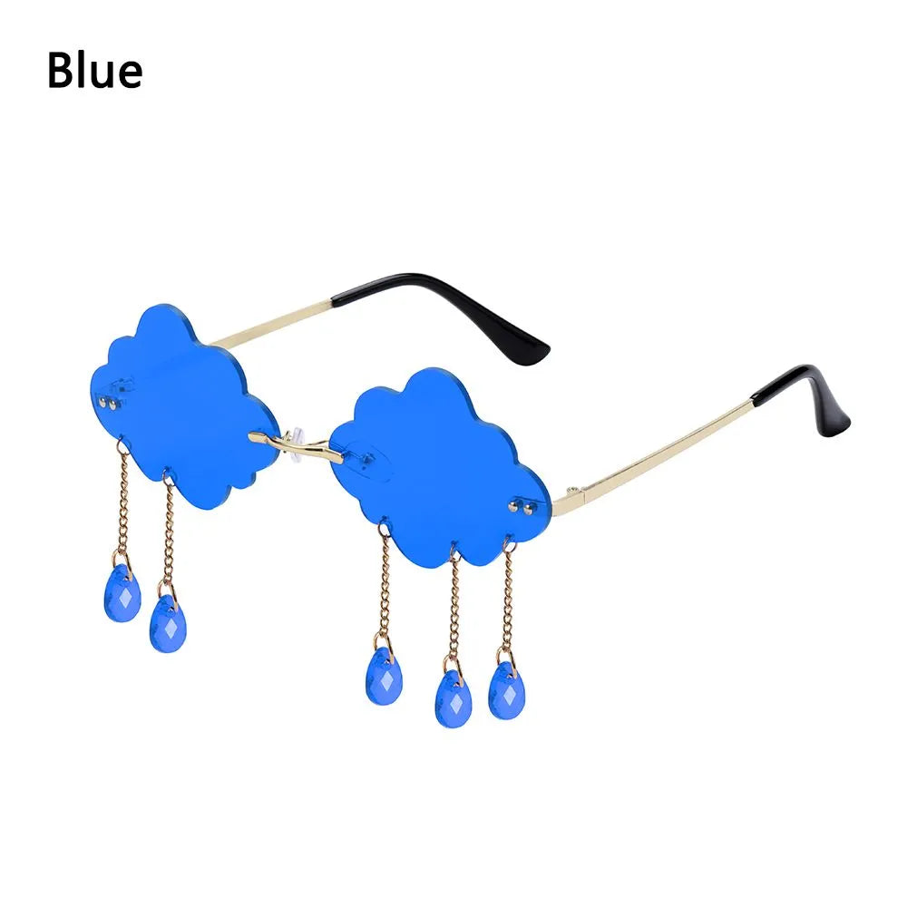 Fashion UV400 Clouds Sunglasses Tassel Steampunk Sunglasses Rimless Sunglasses Shades Metal Temples Sunglasses-WAYBIKER