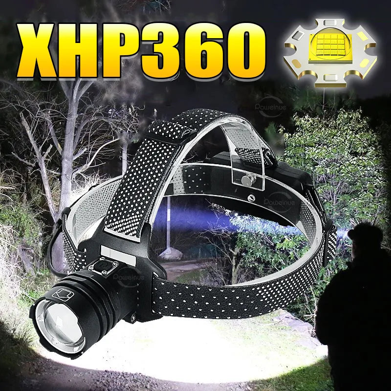 Super XHP360 Powerful Headlamp Rechargeable Head Lamp XHP160 XHP90.2 High Power Headlight Type-C Head Flashlight Fishing Lantern-WAYBIKER