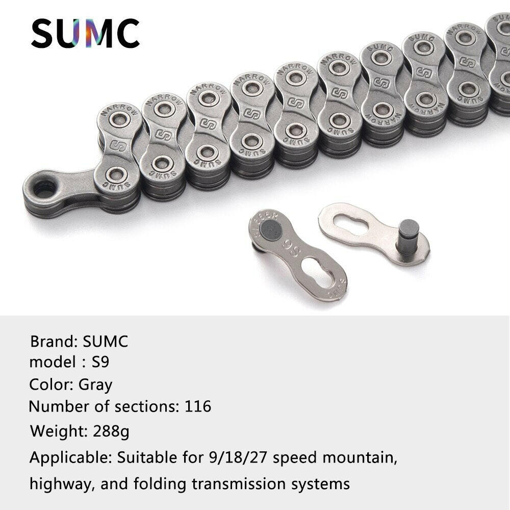 SUMC Bicycle Chain  8/9/10/11/12 Speed for MTB Road Folding Bike Gray Silvery Chains-WAYBIKER