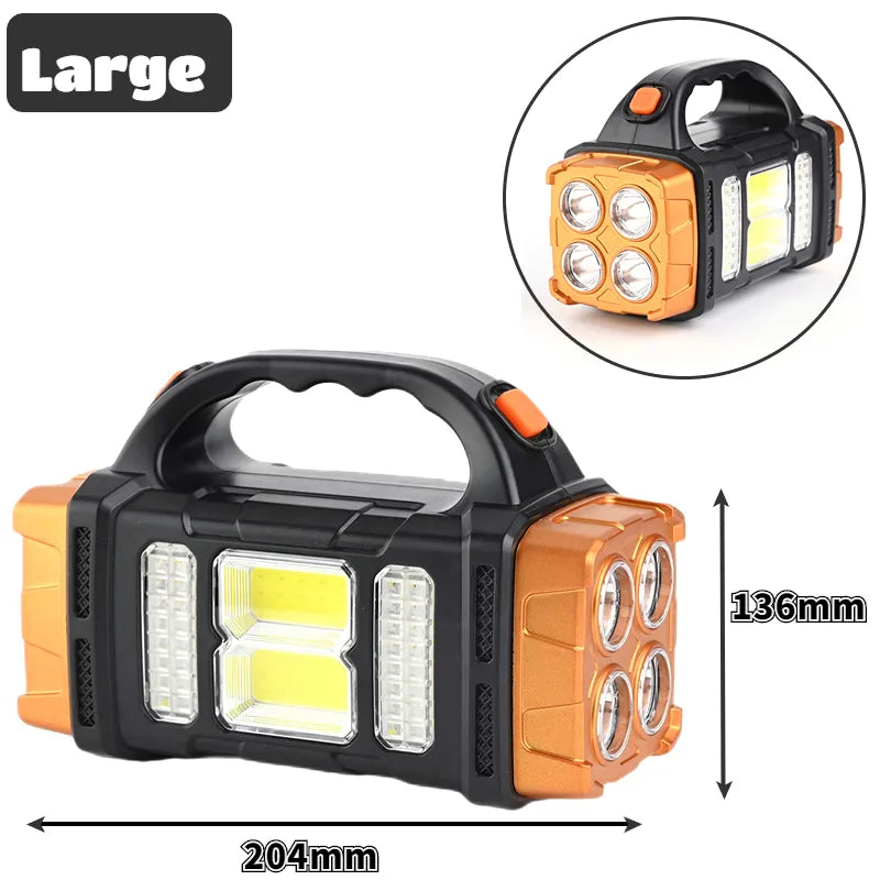Portable Powerful Solar LED Flashlight With COB Work Lights USB Rechargeable Handheld 4 Lighting Modes Outdoor Solar Torch Light-WAYBIKER