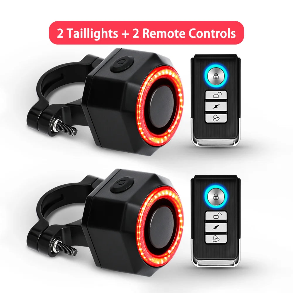 Rockbye Bicycle Alarm USB Charging Remote Control Anti-theft Tail Light 110dB Smart Auto Motorcycle Brake Sensor Tail Light