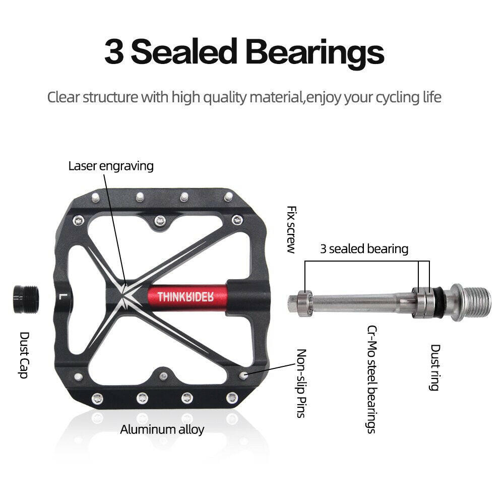 thinkrider pedal ThinkRider Flat Bike Pedals MTB Road 3 Sealed Bearings Bicycle Pedals
