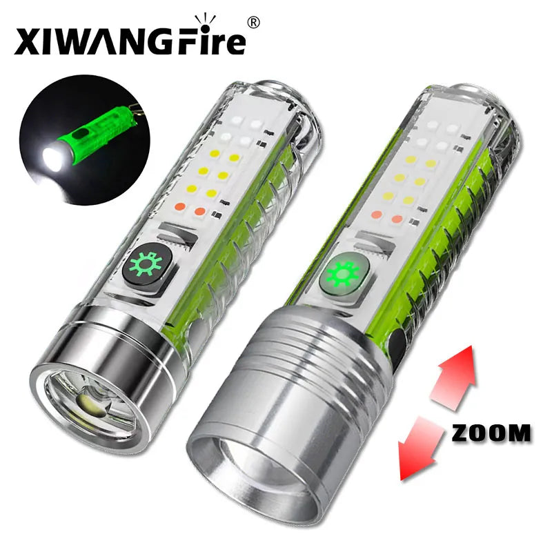 Super Bright LED Flashlight With White/red/blue/purple Side Light Strong Magnets 30W LED Wick Lighting USB Rechargeable Lamp-WAYBIKER
