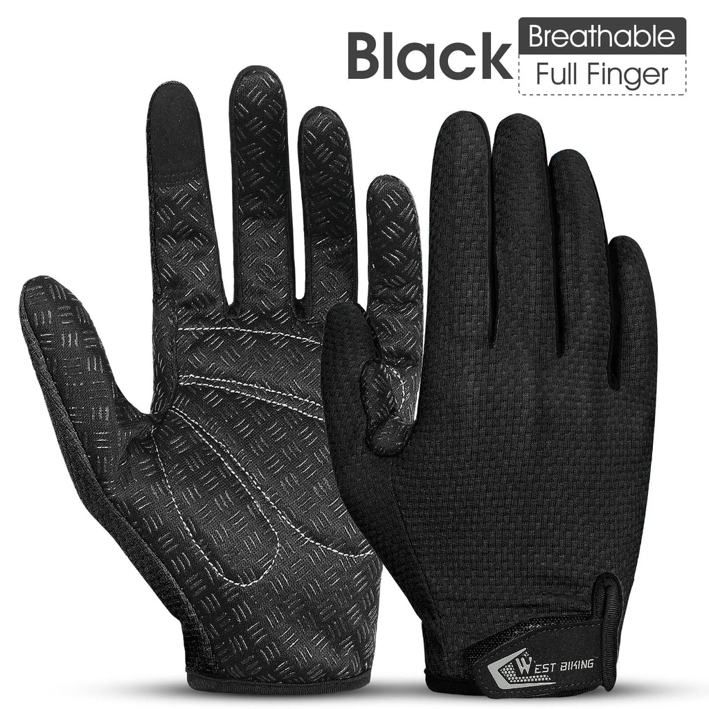 WEST BIKING Summer Cycling Gloves Full Finger MTB Bike Gloves Touch Screen Non Slip Silicone Palm Driving Riding Gloves