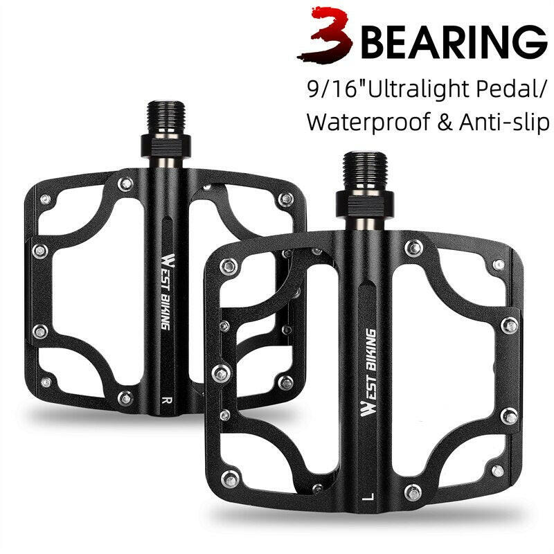 WEST BIKING MTB Bicycle Pedals Ultralight Road Bike 3 Bearing Pedals Aluminum Cycling Non-Slip Flat Pedals Bike Accessories-WAYBIKER