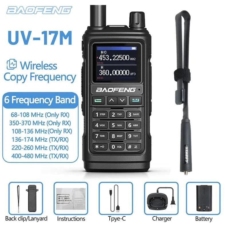 Baofeng UV-17M Air Band Walkie Talkie 999CH NOAA Full Band Type-C Charger Wireless Copy Frequency Long Range UV 5R Two Way Radio-WAYBIKER