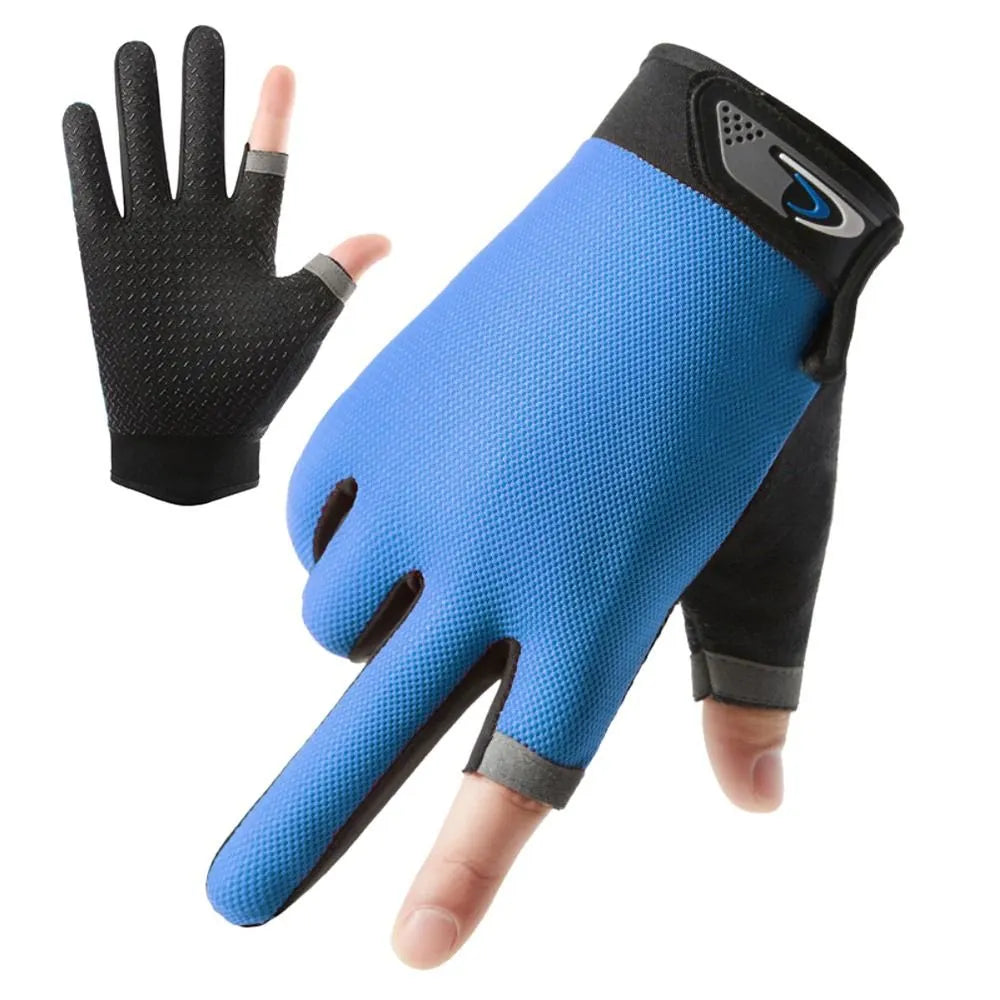 1Pair Men Fishing Gloves Women Two Finger Cut Male Touchscreen Angling Anti-Slip Sun-Proof Breathable Cycling Fitness Gloves-WAYBIKER