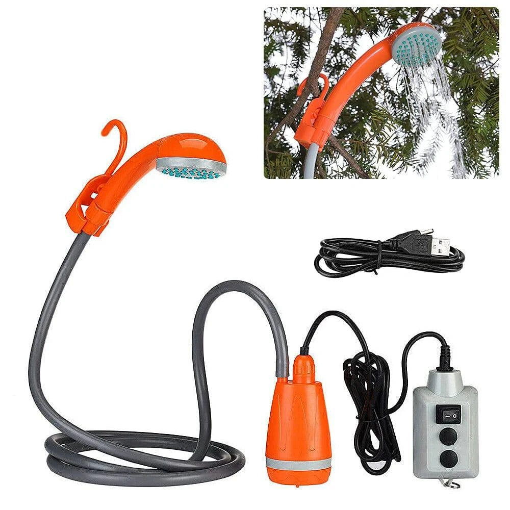 Portable Camping Shower Outdoor Camping Shower Pump Rechargeable Shower Head and Folding Bucket for Camping Hiking Traveling-WAYBIKER