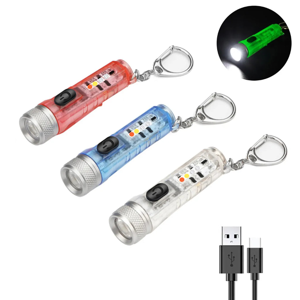 Mini Keychain LED Flashlight Multi-function Camping Flash Torch TYPE-C Fast Charging IP66 Waterproof Fluorescent Magnetic Warnin-WAYBIKER