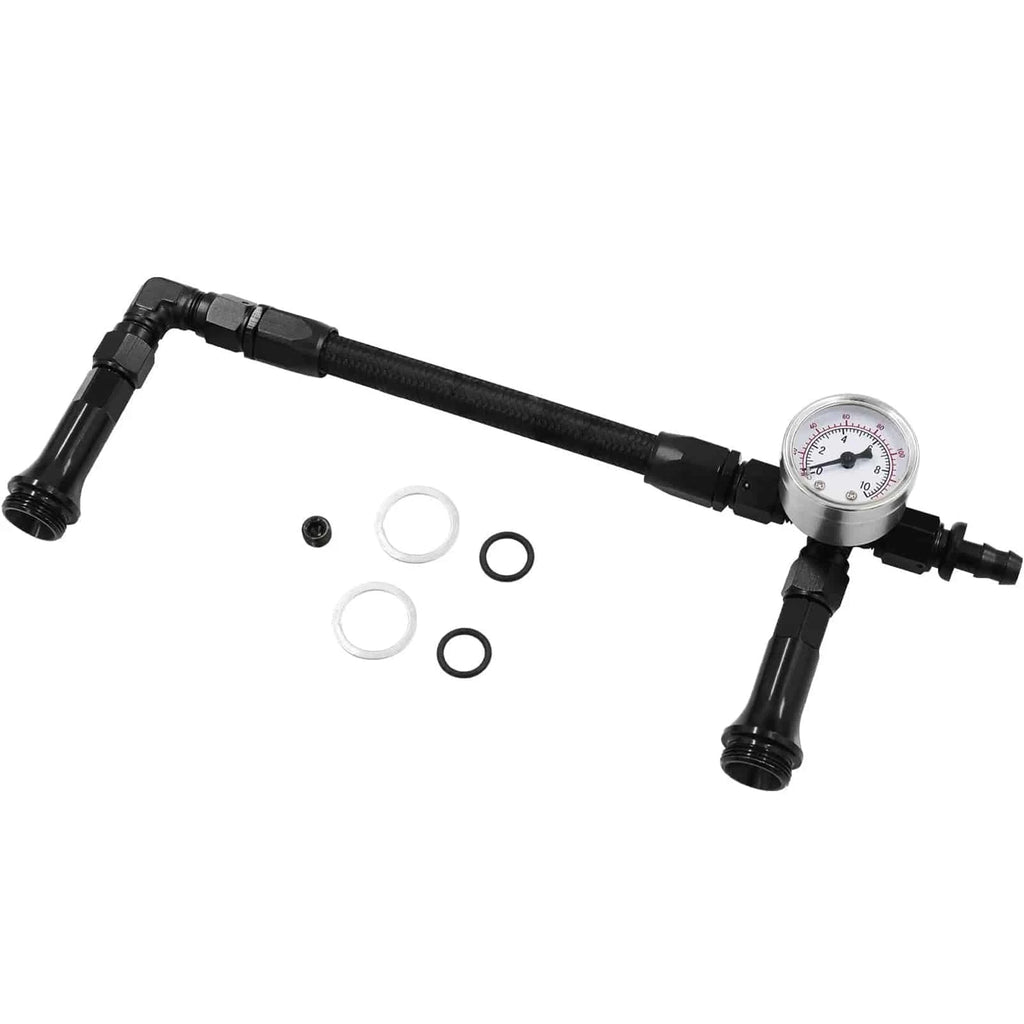 Braided AN6 Dual Feed Carb Fuel Line Double Pump with Vacuum Pressure Gauge for 4150 Holley Carburetor 7/8''-20 Thread-WAYBIKER