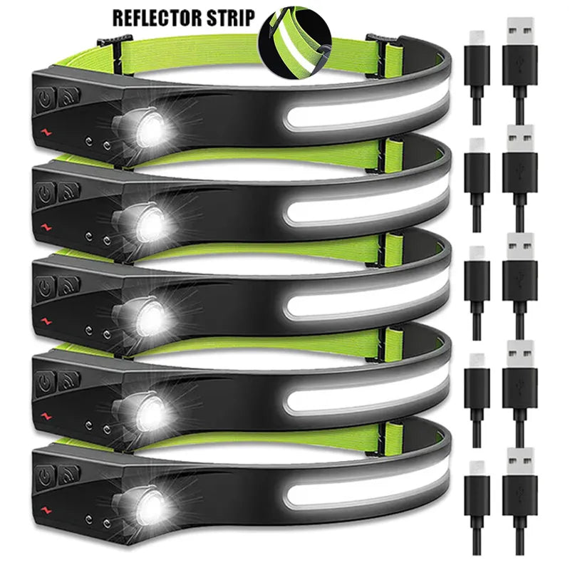 LED Headlamp Sensor Headlight With Built-in Battery Head Flashlight USB Rechargeable Work Light Head Lamp Super Bright Torch-WAYBIKER