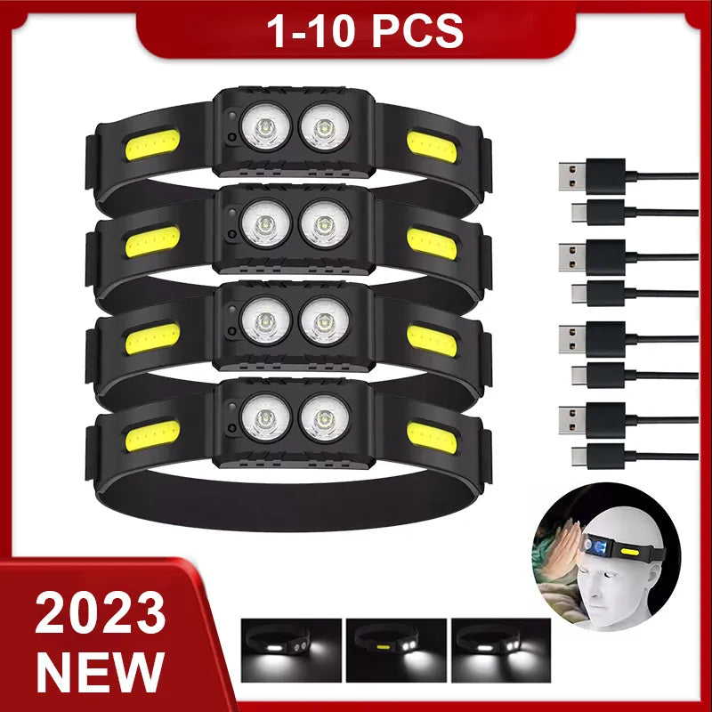 USB Rechargeable LED Sensor Headlamp XPE+COB Headlight Led Head Torch Camping Search Light Head Flashlight for Fishing Lantern-WAYBIKER