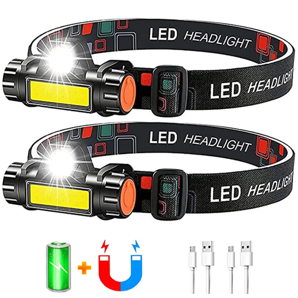 USB Rechargeable Portable Mini Powerful LED Headlamp XPE+COB Hunting Headlight Waterproof Head Torch with Tail Magnetic-WAYBIKER