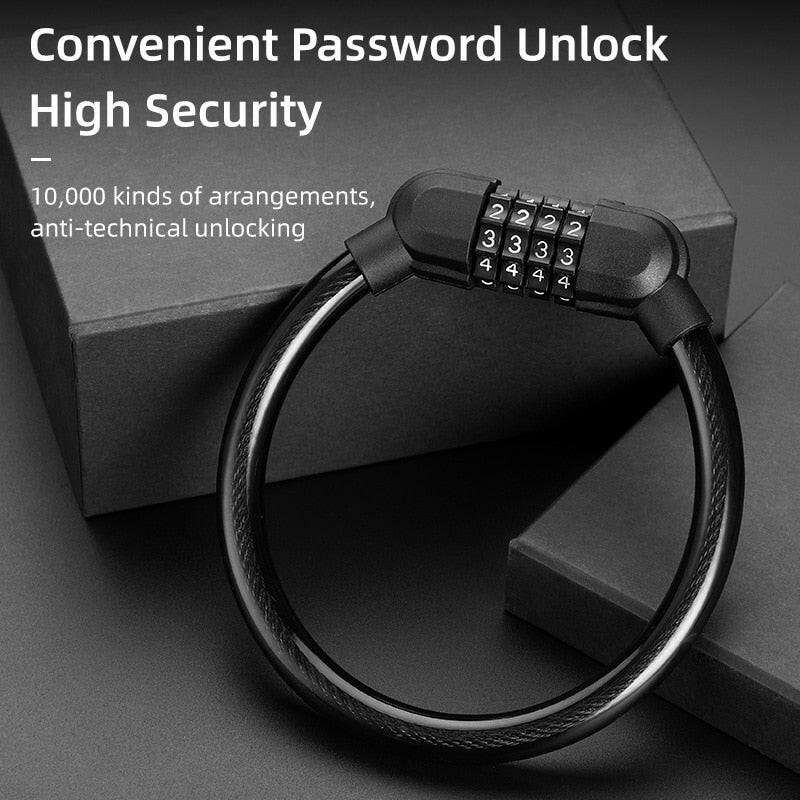 Outdoor Portable 4-digit Combination Bicycle Safety Lock Explosion Type Anti-theft Code Mountain Bike Equipment Is Ultra-light-WAYBIKER