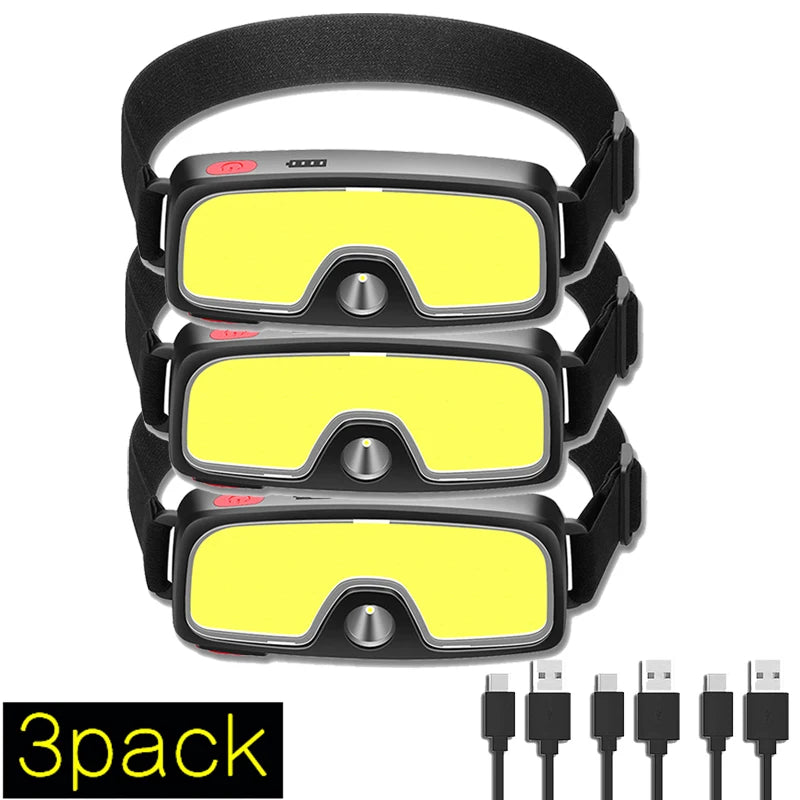 Portable LED COB Headlights Built-in 1200mah Battery USB Rechargeable Waterproof Headlamp Outdoor Camping Fishing Head Lamp-WAYBIKER