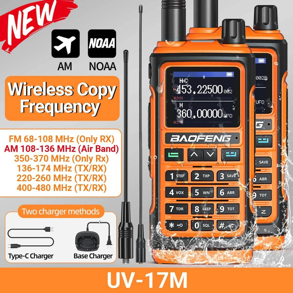 2x Baofeng UV-17M Air Band Walkie Talkie Wireless Copy Frequency NOAA Type-C Long Range UV-5R 17 Pro Portable Ham Two Way Radio-WAYBIKER