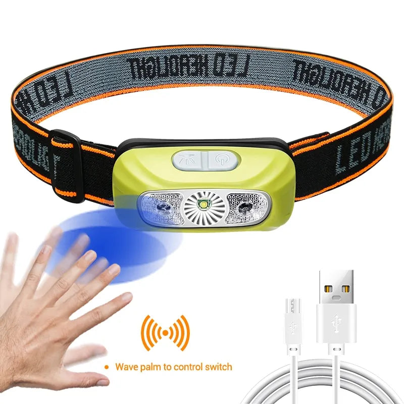 Mini Rechargeable Powerful Sensor Headlamp Fishing Camping USB Head Flashlight COB LED Head Light Torch Headlights Front Lantern-WAYBIKER