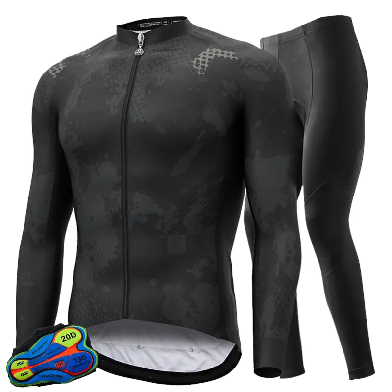 Men's Pro Sportswear Climbing Cycling Jersey Set Bicycle Suit Long Sleeves Outdoor Winter Thermal Fleece Riding Clothing-WAYBIKER