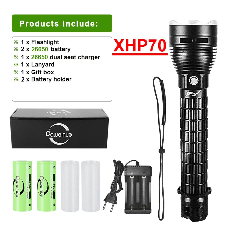 Bright XHP70 Professional Diving Flashlight IPX8 Waterproof Led Torch White Light Underwater Flashlight Underwater Lantern-WAYBIKER