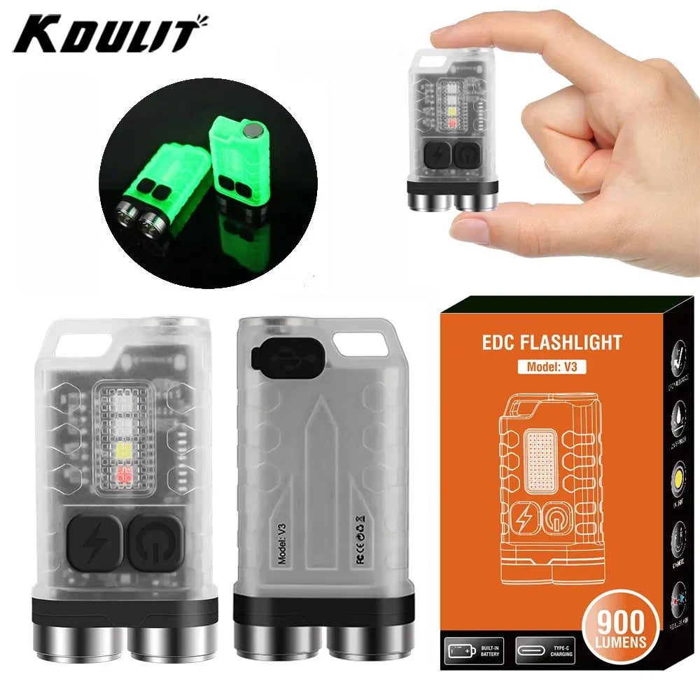 V3 EDC LED Flashlight Portable Mini Keychain Light TYPE-C Rechargeable Pocket Torch with Magnet UV Lamp Camping Fishing Lantern-WAYBIKER