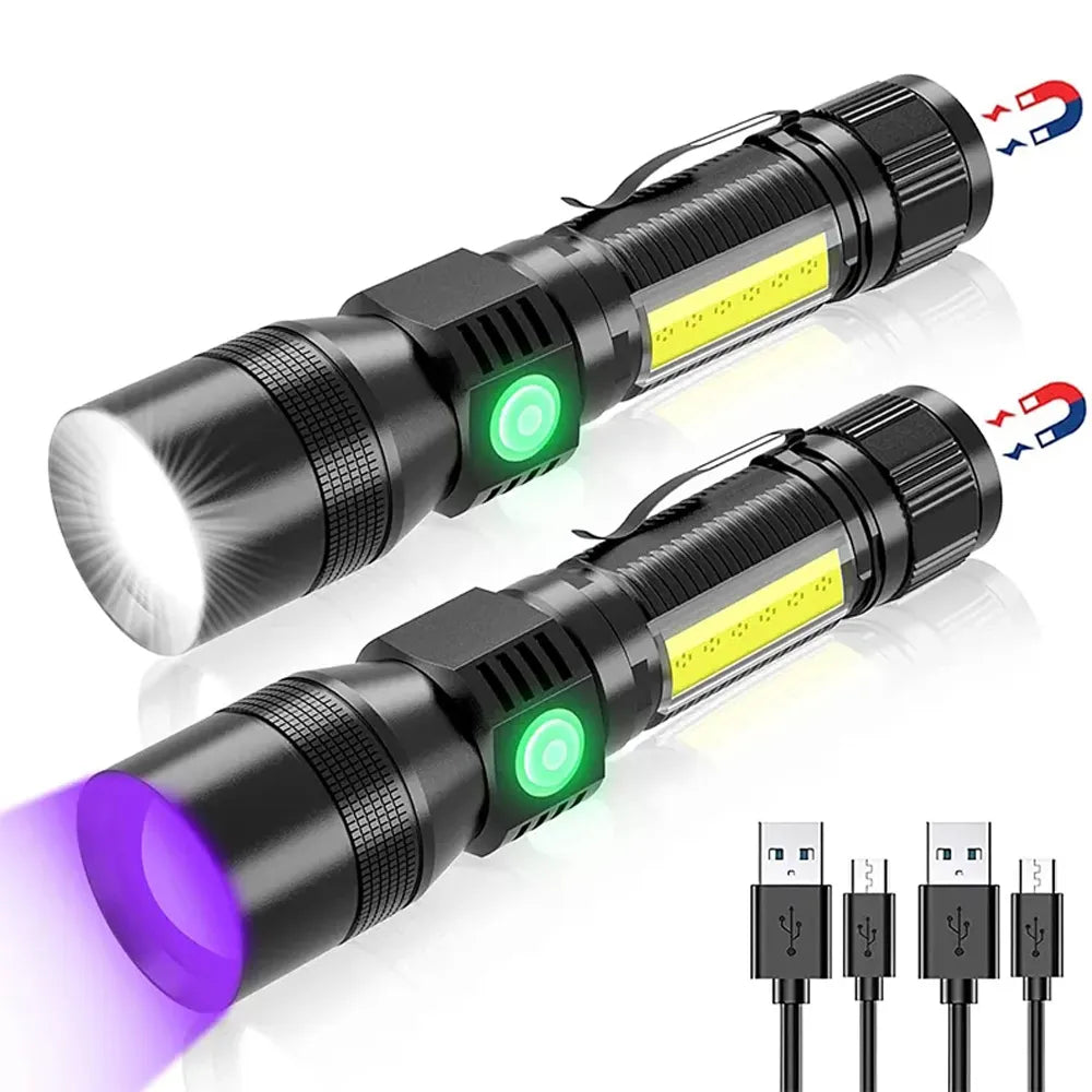 UV Light & Strong Light Flashlight USB Rechargeable Camping Lantern Pets Urine Stains Black Light Led Ultraviolet Torch Lamp-WAYBIKER