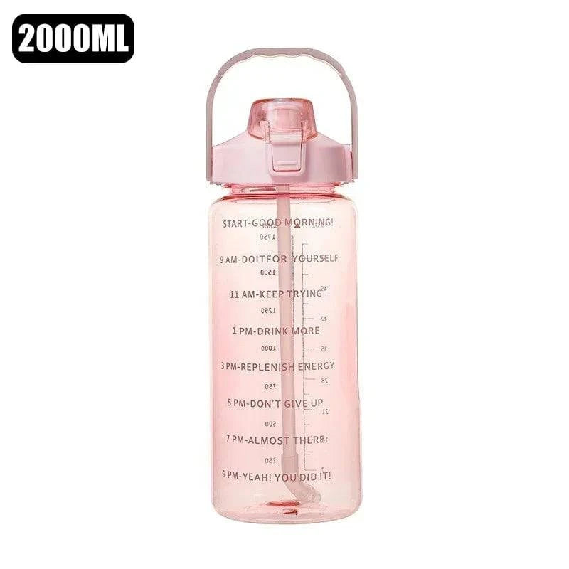 2 Liters Straw Plastic Water Bottle Large Portable Travel Bottle Sports Fitness Cup High Value Big Fat Cup Adult Universal-WAYBIKER
