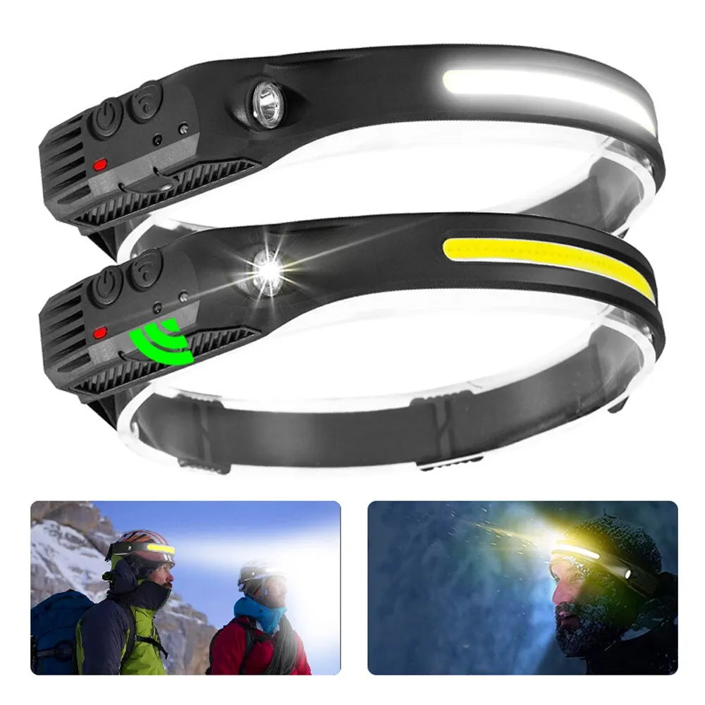 Hand Sweep Sensor Headlamp COB LED Flashlight USB Rechargeable 5 Lighting Modes Head Torch Camping Fishing Work Head Light-WAYBIKER