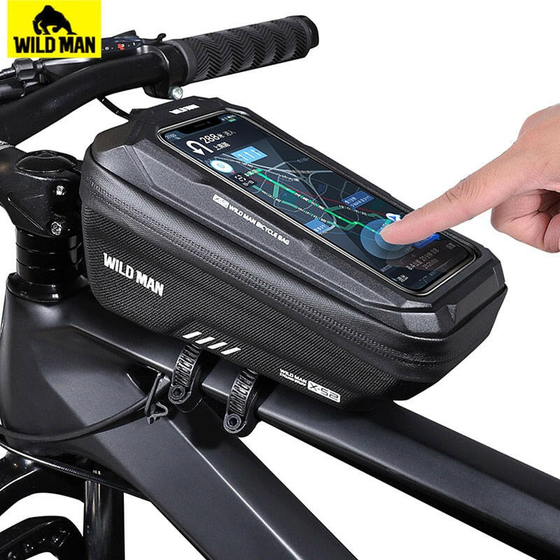 WILD MAN Mountain Bike Bag Front Handlerbar Bag Rainproof 6.8inch Mobile Phone Case Bicycle Top Tube Bag Cycling Accessories-WAYBIKER