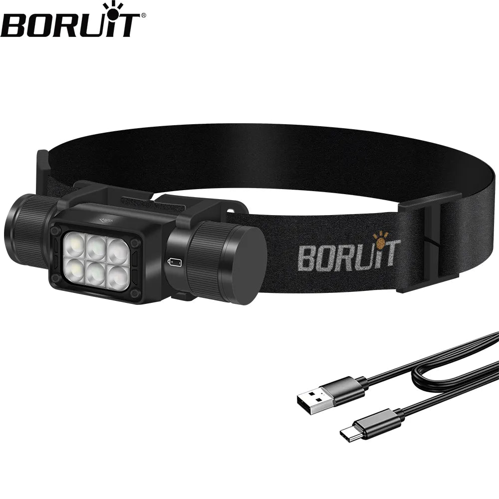 BORUiT HP360 LED Powerful Headlamp Type-C Rechargesble 18650 Headlight Waterproof Camping Fishing Head Torch Emergency Lantern-WAYBIKER