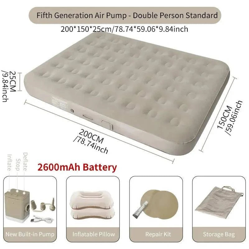 Interior Air Mattress Glamping Mats PVC Inflatable Sleeping Mattress Luxury 2 Person Camping Bed Mat Built-in Pump Thicken Mat-WAYBIKER