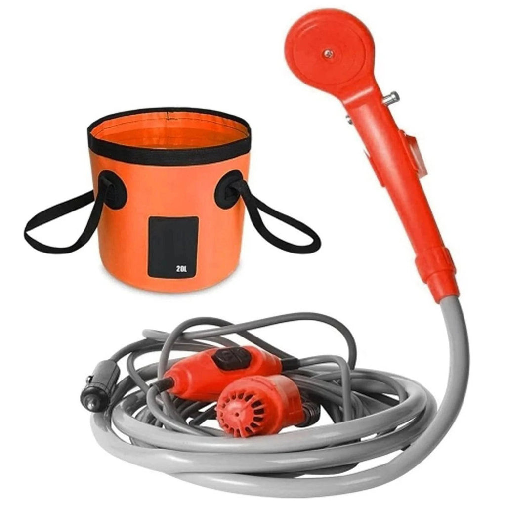 Portable Camping Shower Outdoor 12V Shower Pump with 20L Collapsible Bucket for Camping Hiking Backpacking Beach Bath Flowering-WAYBIKER