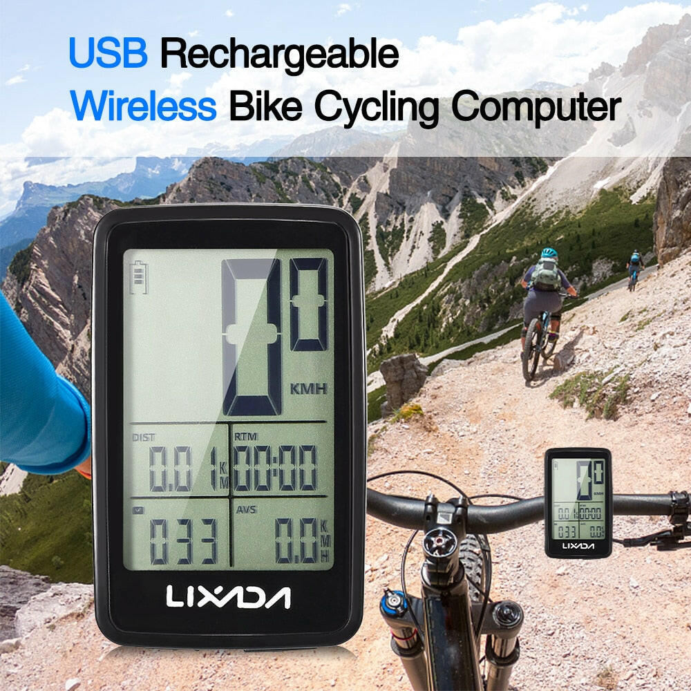 Lixada Bike Computer USB Rechargeable Wireless Bike Cycling Computer 11 Functions Bicycle Speedometer Odometer-WAYBIKER