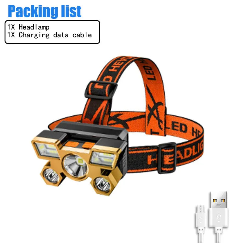 High Power 5 LED Flashlight Rechargeable With Built In 18650 Battery Strong Light Camping Adventure Fishing Head Light Headlamp-WAYBIKER