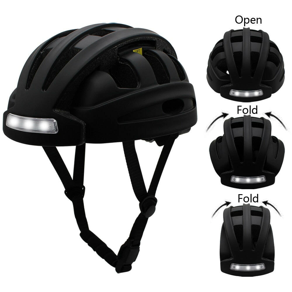 LED Portable Riding City Helmet Folding Cycling MTB Road Helmet Bicycle Lightweight With Taillight Headlight-WAYBIKER
