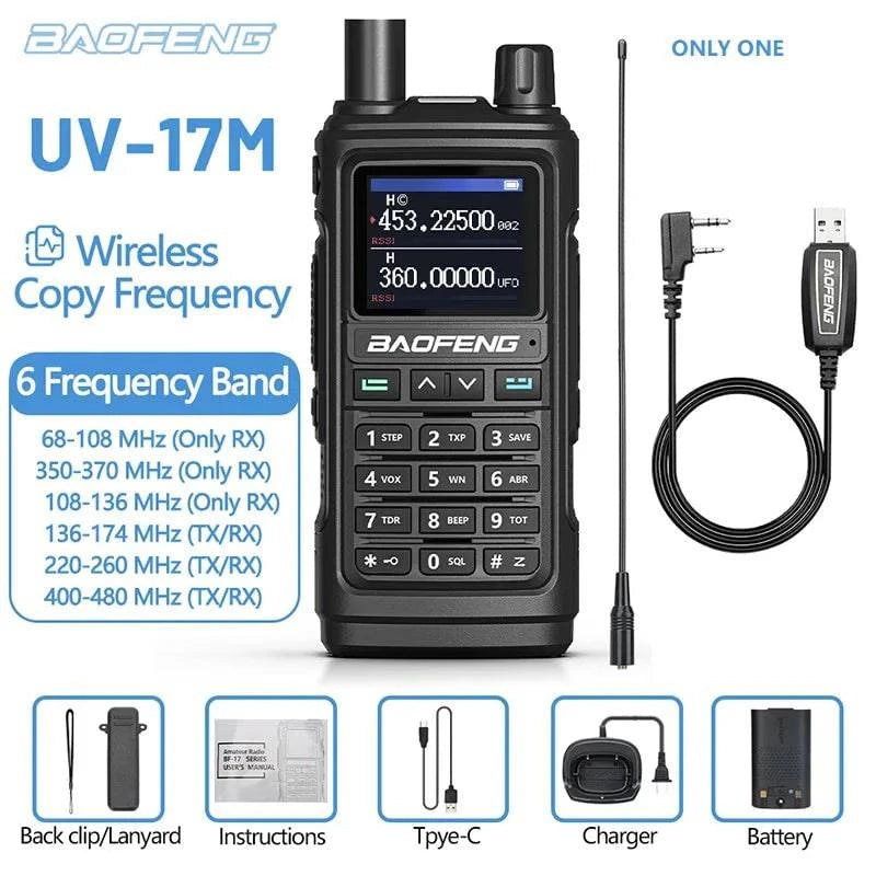 1/2PCS Baofeng UV-17M Air Band Walkie Talkie 999CH Copy Frequency NOAA Long Range Type-C Upgrade UV-5R 17 Pro Ham Two Way Radio-WAYBIKER