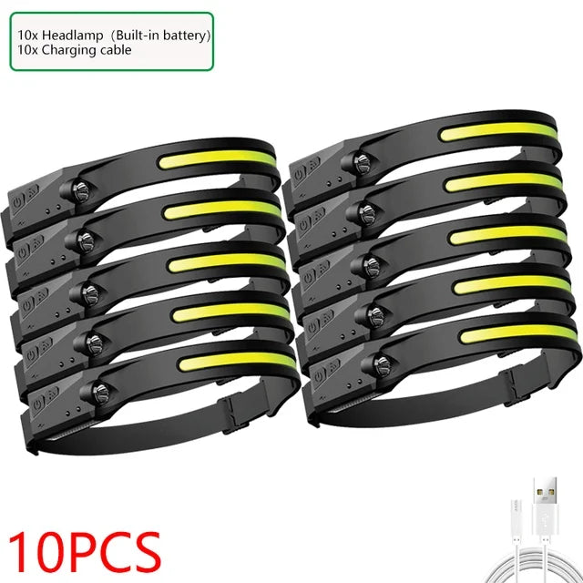 LED Multifunctional Wave Induction Rechargeable Head Lamp COB Outdoor Adventure Fishing Night Running Strong Light Head Lamp-WAYBIKER