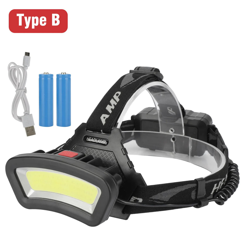 LED Headlight Strong head Flashlight USB Recharge Sensor Light Long Range Warning Headlamp Waterproof Camping COB Light Torch-WAYBIKER