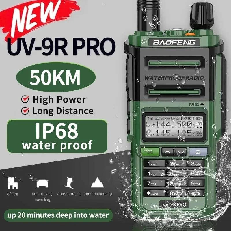 Baofeng UV-9R Pro IP68 Waterproof Walkie Talkie Dual Band VHF UHF Type-C Long Range UV-9R Plus Portable CB Ham Two Way Radio-WAYBIKER