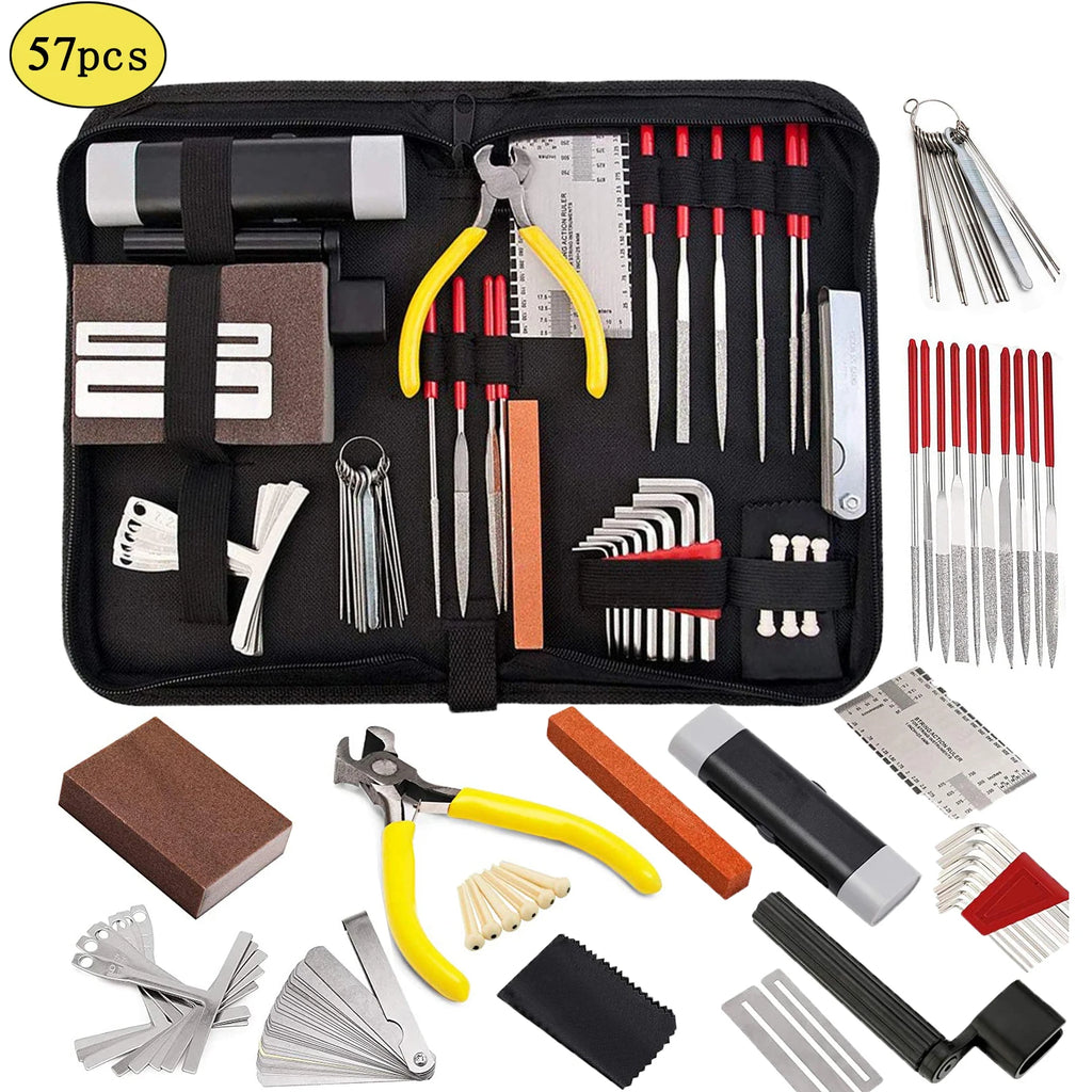 16/57/74pcs Guitar Tool Kit with Carry Bag Repair Tools String Action Ruler Luthier File Guitar Bridge Pins for Guitar Ukulele-WAYBIKER