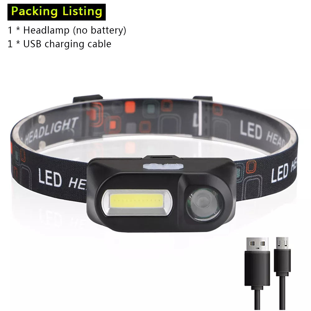 Portable Mini Headlamp XPE+4COB LED Headlight USB Rechargeable Use 18650 Battery Camping Light Night Fishing Lantern-WAYBIKER
