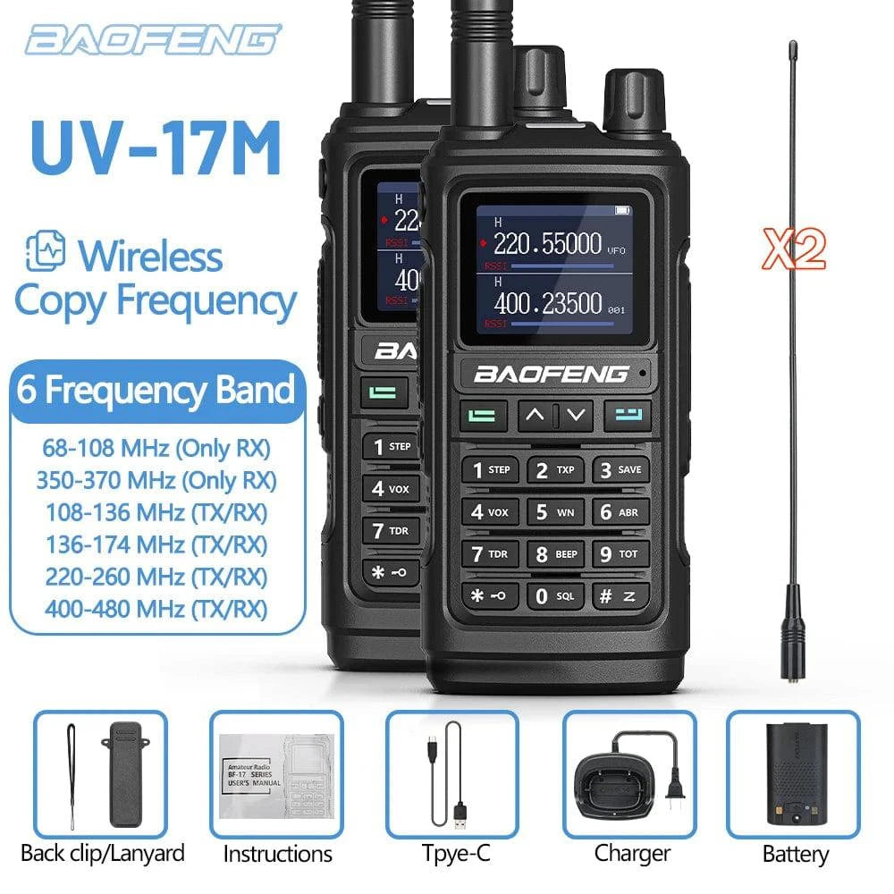 1/2PCS Baofeng UV-17M Air Band Walkie Talkie 999CH Copy Frequency NOAA Long Range Type-C Upgrade UV-5R 17 Pro Ham Two Way Radio-WAYBIKER