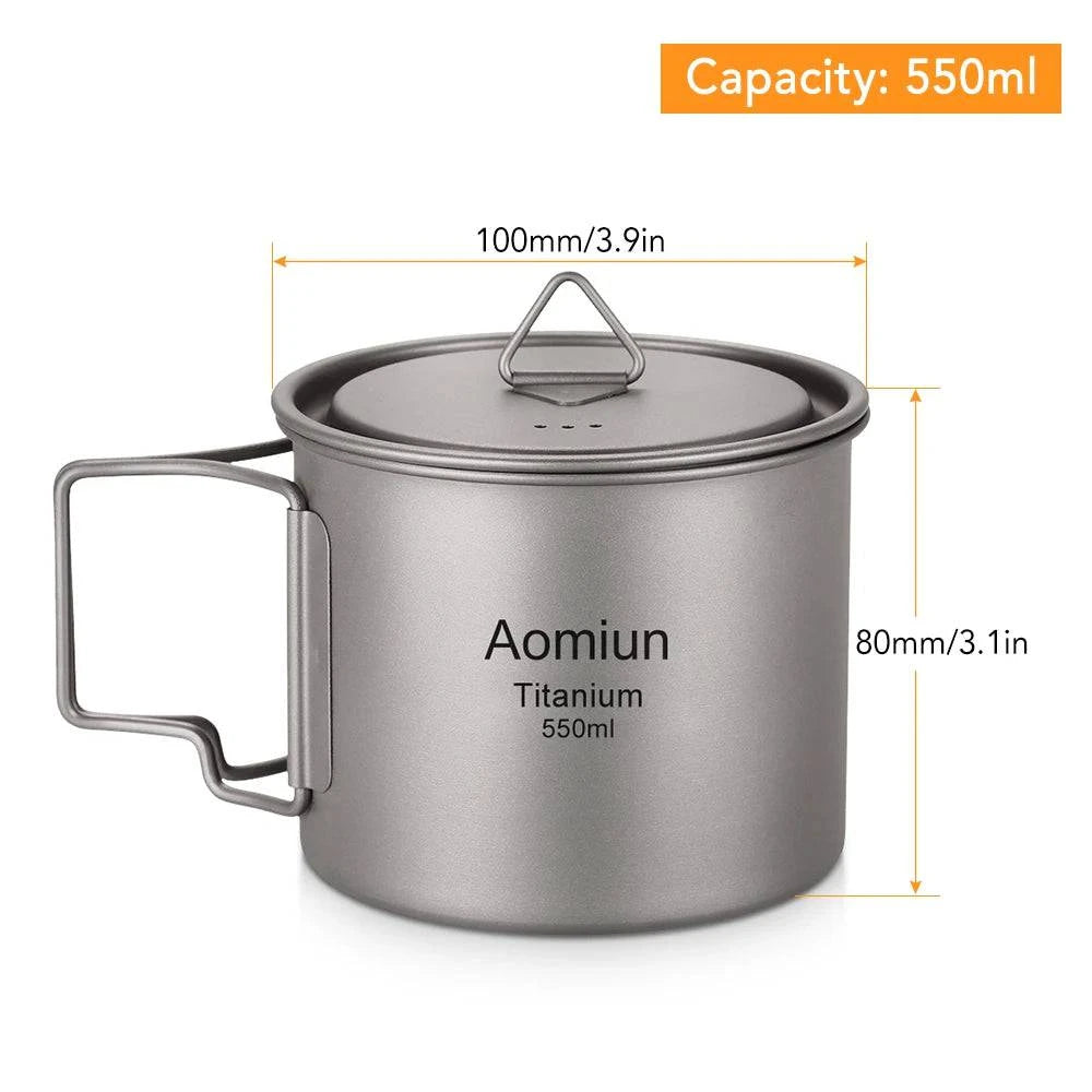 Ultralight Titanium Cup Outdoor Portable Cup Set Water Cups Mug with Foldable Handle Tableware for Hiking Camping Equipment-WAYBIKER