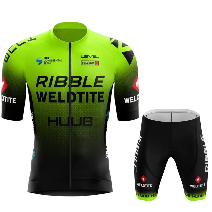 HUUB  Team Cycling Jersey+Bib shorts Set 2023 Mens Mountain Bicycle Clothing Short Sleeve Suit Sports MTB Bike Training Uniform-WAYBIKER