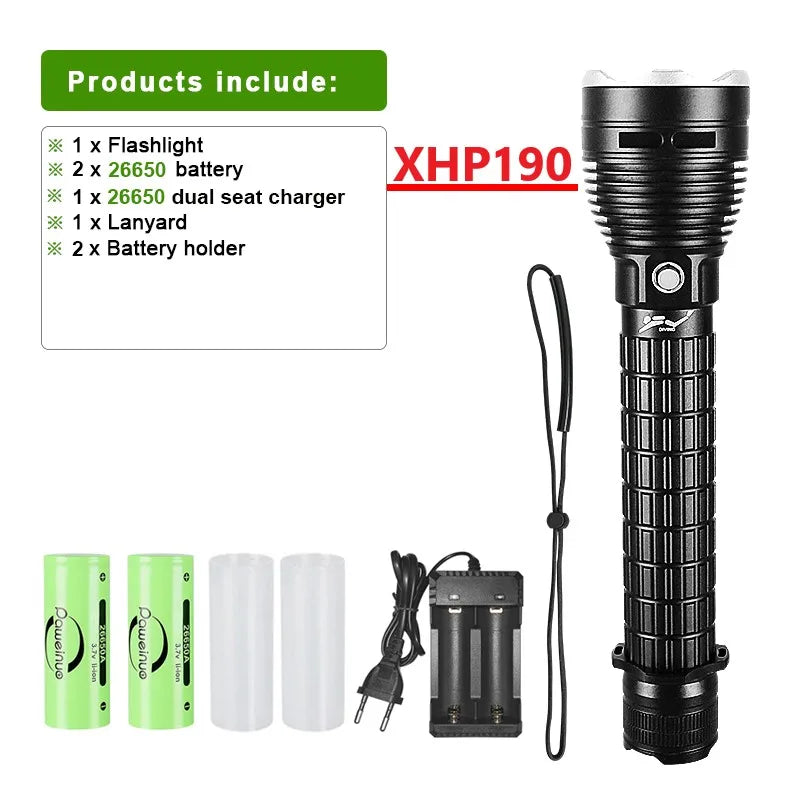 Newest XHP190 Professional Diving Flashlight IPX8 Underwater Lamp High Power LED Flashlights Powerful Scuba Diving Torch Lantern-WAYBIKER