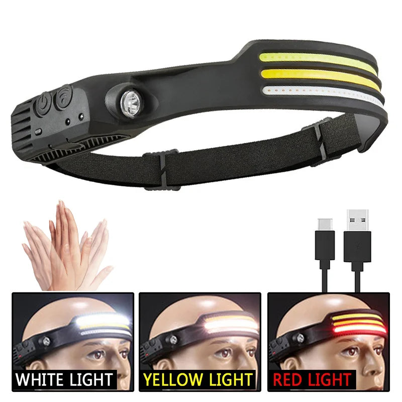 Rechargeable LED Headlamp Lightbar 230° Wide Beam Head Light Strip Headlamps, Hard Hat Light for Mechanic-WAYBIKER