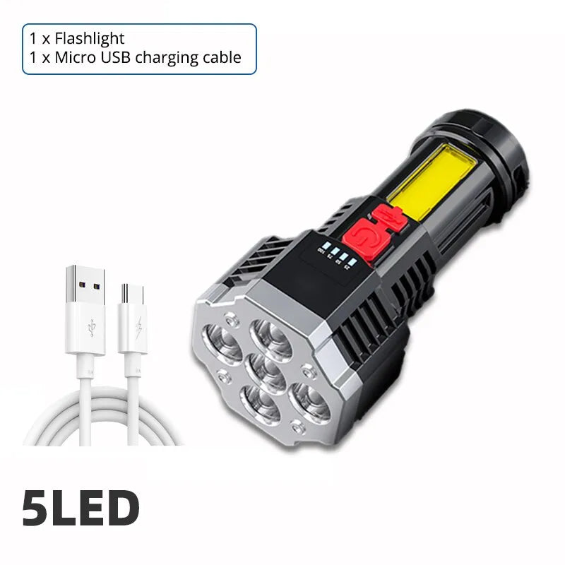 High Power Rechargeable Led Flashlights 7LED Camping Torch With Cob Side Light Lightweight Outdoor Lighting ABS Material-WAYBIKER