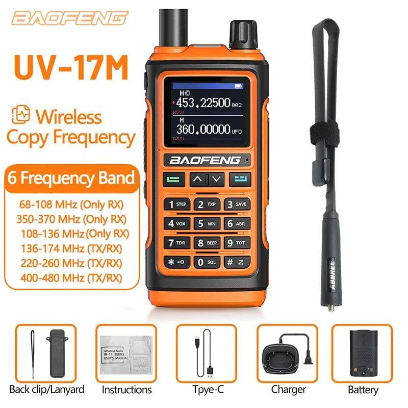 Baofeng UV-17M Air Band Walkie Talkie 999CH NOAA Full Band Type-C Charger Wireless Copy Frequency Long Range UV 5R Two Way Radio-WAYBIKER