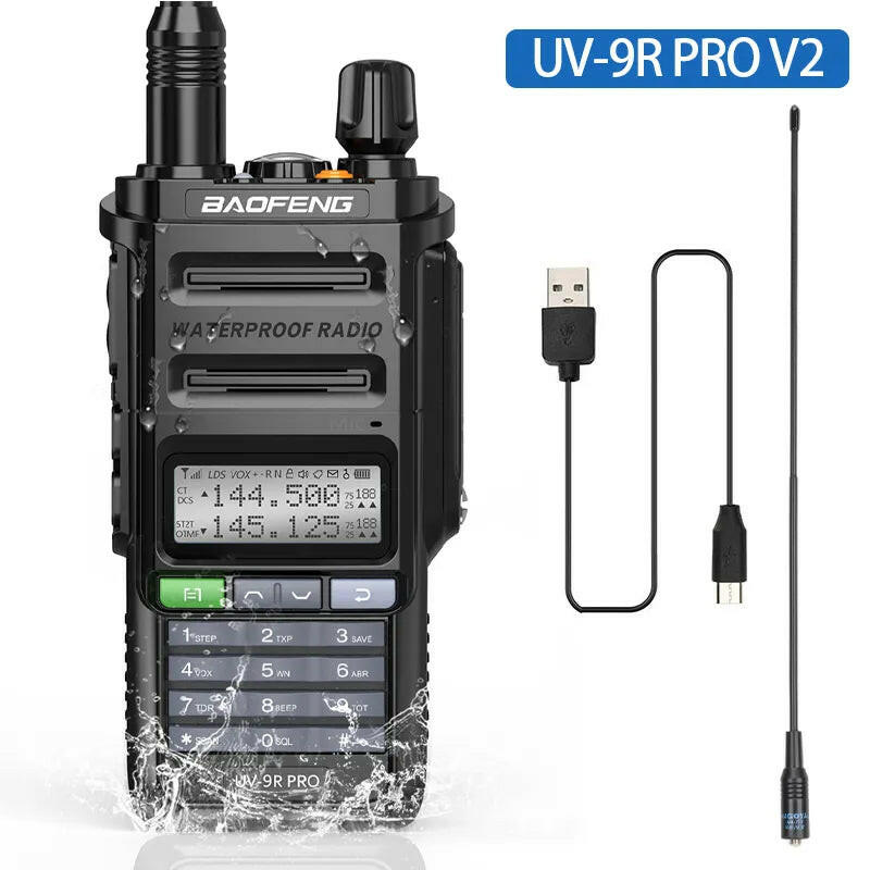 2023 Baofeng UV-9R Pro V1 V2 Waterproof IP68 16KM Walkie Talkie Type-C Charger UHF VHF Long Range UV-5R Upgrade Ham CB Radio-WAYBIKER