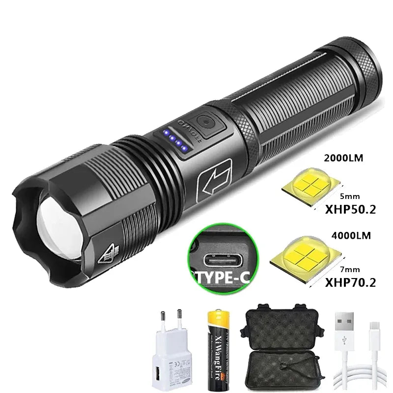 Portable 4 Core Led Flashlight Aluminum Alloy XHP70.2  XHP50.2 Usb Rechargeable Zoomable Lantern 18650 AAA Battery Hunting Torch-WAYBIKER