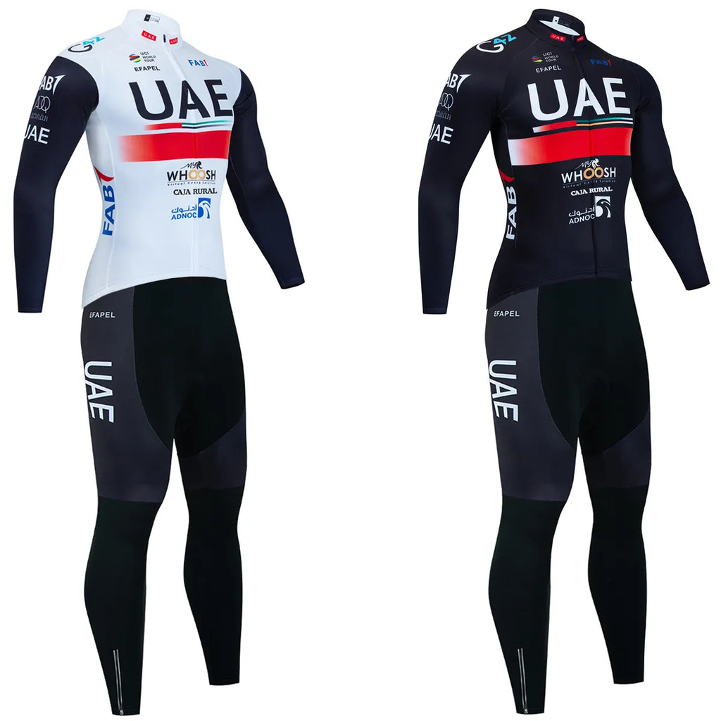 Winter 2024 Cycling  Jersey White UAE Bike Jacket Maillot Pants Suit Ropa Ciclismo Team Pro Thermal Fleece BicycleClothing-WAYBIKER